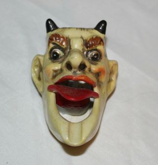Vintage Figural Devil Porcelain Wagging Nodder Tongue Smoker Ashtray Japan