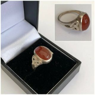 Vintage Jewellery Silver 925 Celtic Style Amber Oval Ring 5.  7g Size O