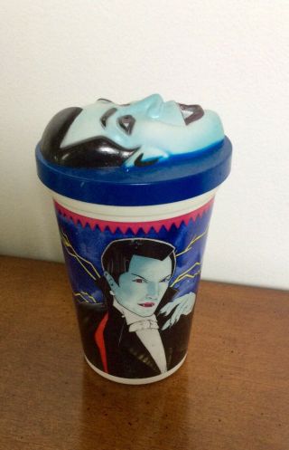 Vintage Dracula Pizza Hut 8” Sippy Plastic Cup With 3d Face Of Dracula On Lid