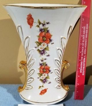 Vintage Large 11 " Abingdon Pottery Cream Gold Floral Vase 486 Usa