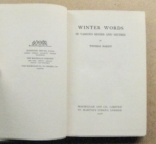Thomas Hardy Winter Words in Various Moods & Metres 1st ed 1928 2