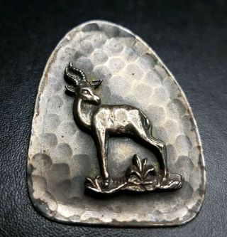 Vintage Unique Signed Simba Stag Deer Animal Silver Tone Brooch Costume