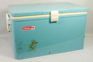 Vintage Metal Coleman Canada Ice Chest Cooler Baby Robins Egg Blue Camping Guc