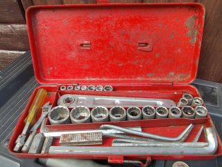 Vintage Socket Wrench Set Classic Car/motorcycle Slimline Metal Tool Box