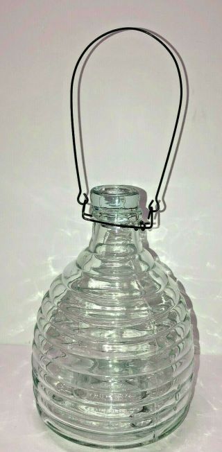 Vintage Glass Hive Shape Wasp Yellow Jacket Trap W/lid,  Wire Handle