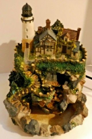 Vintage 1996 Msr Imports Tabletop Waterfall Fountain Lighthouse Cottage Lighted