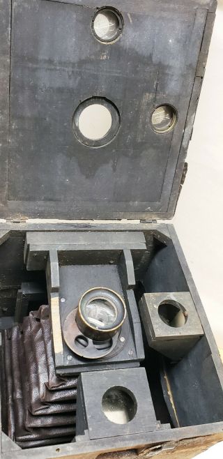 1887 Blair Hawkeye Detective plate camera Darlot brass lens w/ aperture dial 5