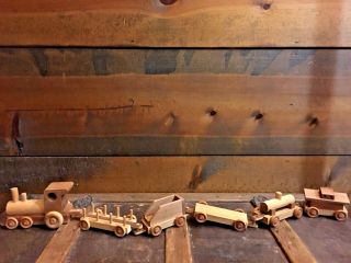 Vintage 7 Piece Wooden Toy Train Set,  Handmade