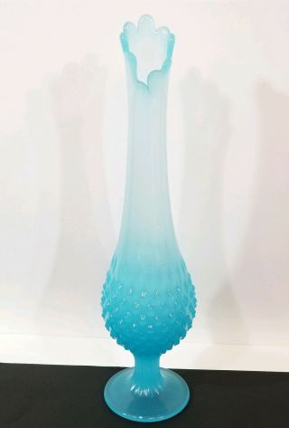 Vtg Fenton Light Blue Hobnail Swung Drip Stretch Pedestal Art Glass Vase 14 "