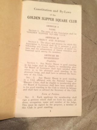 1930 GOLDEN SLIPPER SQUARE CLUB Constitution & By - Laws PHILADELPHIA Pamphlet 15p 3