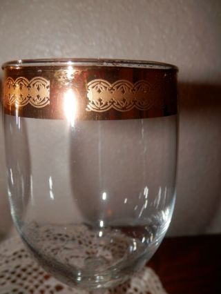 Pair Vintage Culver Wine Glasses/Gold Trim Turquoise Ribbon Mid Century Modern 2
