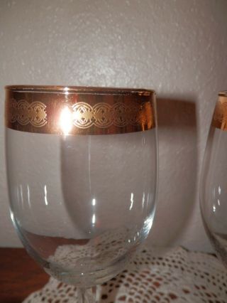 Pair Vintage Culver Wine Glasses/Gold Trim Turquoise Ribbon Mid Century Modern 3