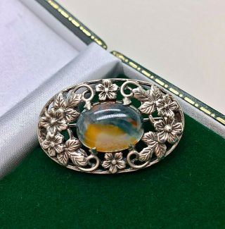 Vintage Jewellery Sterling Silver Moss Agate Brooch/pin