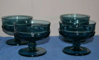 Vintage Blue Glass Dessert Goblet Set Of 4 Pedestal Cup Footed Dish Dark Cobalt