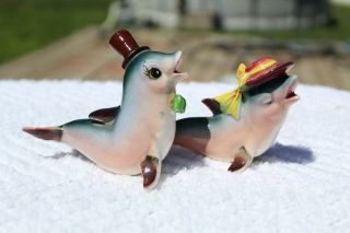 Vintage Anthropomorphic Dolphin Couple Salt And Pepper Shakers - Japan
