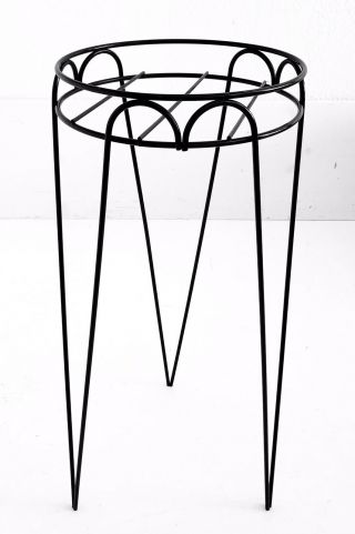 Vtg Plant Stand Metal Wire Black Hairpin Tall Round Mid Century Atomic Retro