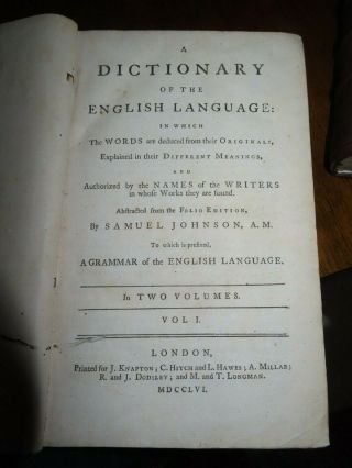 1756 & 1760 A DICTIONARY OF THE ENGLISH LANGUAGE BY SAMUEL JOHNSON VOLS I & II 3