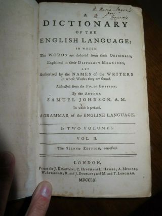 1756 & 1760 A DICTIONARY OF THE ENGLISH LANGUAGE BY SAMUEL JOHNSON VOLS I & II 4