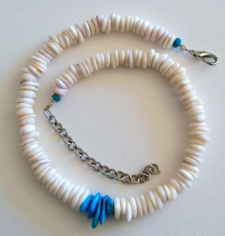 Vintage Puka Shell Necklace Hawaiian Blue Turquoise Beads 77.  1g