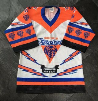 Vintage SHEFFIELD STEELERS SIGNED CRANSTON 4 Ice Hockey shirt size M 2