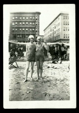 Vintage Pretty Flappers Snapshot Photo 1920s Bathing Suit Pose