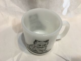 Cat On Book GLASBAKE Milk Glass Coffee Tea Mug Vintage 3