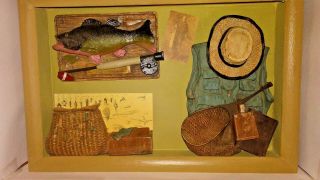 Vintage Fishing Fisherman Shadow Box Fly 3 D Gift 11 3/4 X 8 X 2 1/8 Wall