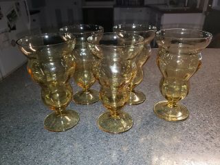 Vintage - (5) Amber Footed Soda Fountain - Parfait - Ice Cream 16 Ounce Glasses
