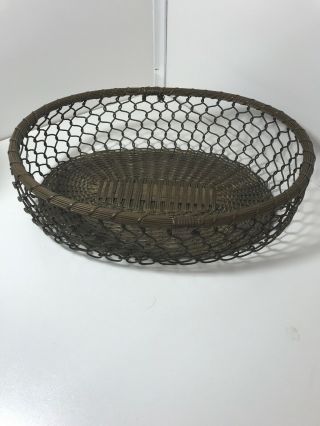 Vintage Large Solid Brass Woven Basket 13 1/2” Long 10 1/2” Wide 3 1/2” Tall