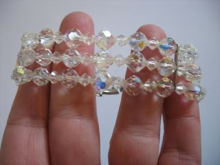 Vtg 3 strand Clear swarovski Cut crystal faceted w Rhinestone closure bracelet 2