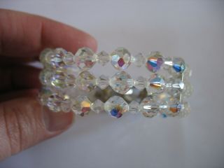 Vtg 3 strand Clear swarovski Cut crystal faceted w Rhinestone closure bracelet 3
