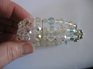Vtg 3 strand Clear swarovski Cut crystal faceted w Rhinestone closure bracelet 5