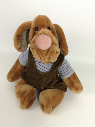 Wrinkles Dog Puppet Shirt Overalls 17 " Plush Stuffed Toy Vintage 80s Ganz Bros