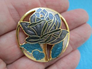 Vintage Signed Celtic Sea Gems Cloisonne Enamel Rose Flower Brooch Pin