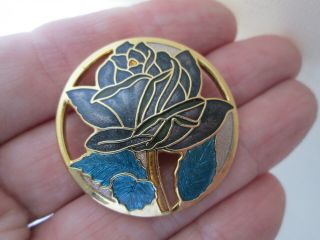 Vintage Signed Celtic Sea Gems Cloisonne Enamel Rose Flower Brooch Pin 3