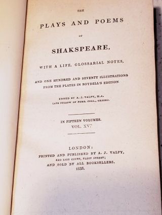 FULL SET WILLIAM SHAKESPEARES Valpy FIRST EDITION 1833 PLATES BOYDELL 9
