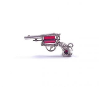 Vintage Charm Revolver Gun Gem Set Gem Spins 925 Sterling Silver 1.  6grams
