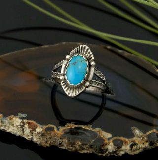 Vtg Sterling Silver Navajo Fred Harvey Era Blue Turquoise Ring Maisel 