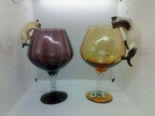 Vintage Mid Century Balloon Vases Brandy Glasses With Mouse And Cat