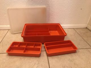 Vintage Tupperware Hobby Craft Organizer Storage Container Stow N Go Box Orange