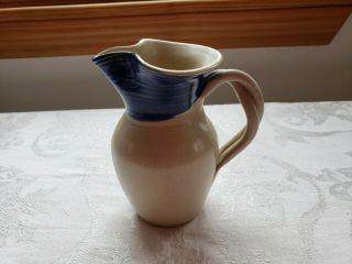 Vintage Williamsburg Pottery Salt Glaze Stoneware Cobalt Blue Leaf Pitcher 2