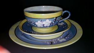 VINTAGE JAPANESE PORCELAIN LUSTREWARE TEA SET PEACH & BLUE YELLOW 19 PIECE 4