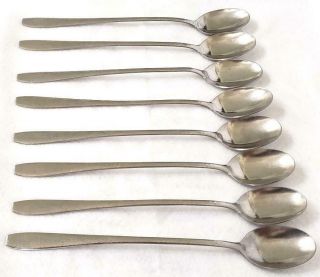 Set Of 8 Vintage Hammered Finish Stainless Steel Long Iced Tea Spoons By Wal