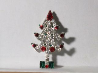 Vintage Kjl Kenneth Lane Silver - Tone Metal Rhinestone Christmas Tree Pin Brooch