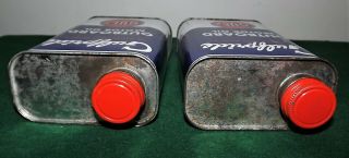 2 VINTAGE GULF GULFPRIDE MOTOR OIL CAN METAL QUART OUTBOARD 3