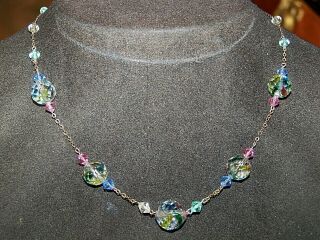 Vintage Jewelery Art Deco Watermelon Rainbow Iris Glass Graduating Bead Necklace