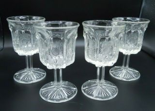 Vintage Set Of 4 Higbee L.  G.  Wright Eapg Paneled Thistle Water Goblets 2