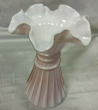 Fenton Ruffled Edge Wheat Vase with Dusty Rose/Pink Overlay Vintage EVC 3