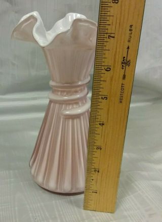 Fenton Ruffled Edge Wheat Vase with Dusty Rose/Pink Overlay Vintage EVC 4