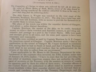 Govt Report 1877 Relief for Ship Wrecked Crew of the James A Wright Vessel 2303 2